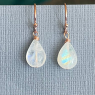 Rainbow Moonstone Petite Dangle Earrings, OOAK