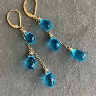 So FABULOUS, Bright Blue Sparkling Teardrop Trio Earrings