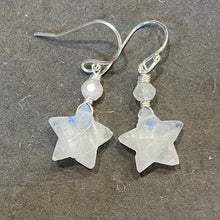 Load image into Gallery viewer, Rainbow Moonstone Star Earrings, metal choices