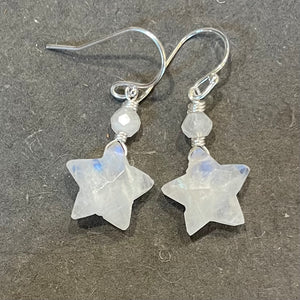 Rainbow Moonstone Star Earrings, metal choices