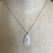 Load image into Gallery viewer, Blue Topaz Rainbow Moonstone Inlay  Cut Necklace, Oval, OOAK