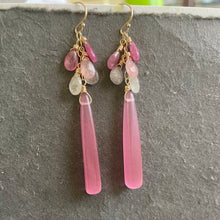 Load image into Gallery viewer, Sapphire Gemstone Dangles with Elongated Shimmer Quartz, OOAK