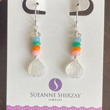 Load image into Gallery viewer, Rainbow Moonstone and Opal Carved Shell Earrings