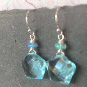 Blue Quartz and Opal Star Earrings, metal choices