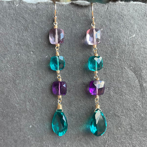 Sparkling Jewel Tones Cushion Cut Earrings