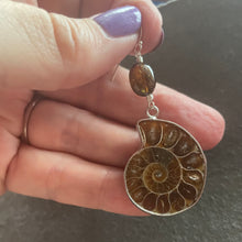 Load image into Gallery viewer, Ammonite Fossil and Tourmaline Earrings