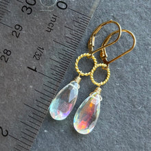 Load image into Gallery viewer, Rainbow Opalite Mini Hoop Earrings, OOAK, Elongated Pear
