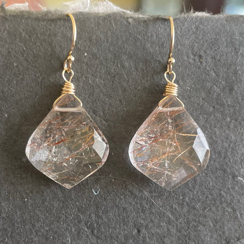 Copper Rutilated Quartz Gold Filled Earrings OOAK