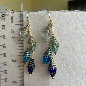 Conch Four Shell Earrings, Czech Glass