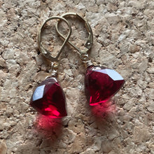 Load image into Gallery viewer, Ravishing Ruby Red Trillion Dangle Earrings