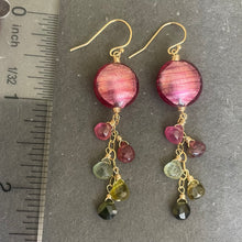 Load image into Gallery viewer, Pink Sands OOAK Murano Glass and Tourmaline Dangle Earrings