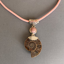 Load image into Gallery viewer, Ammonite Fossil and Pink Agate Earrings OOAK