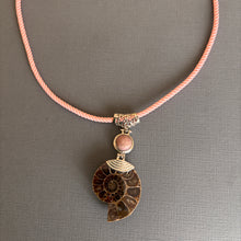 Load image into Gallery viewer, Ammonite Fossil and Pink Agate Earrings OOAK