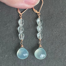 Load image into Gallery viewer, Aquamarine and Chalcedony Stack Earrings, metal options