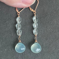 Aquamarine and Chalcedony Stack Earrings, metal options