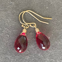 Load image into Gallery viewer, Ruby Red-Pink 13mm Teardrop Dangle Earrings