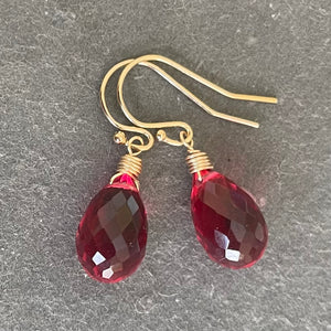 Ruby Red-Pink 13mm Teardrop Dangle Earrings