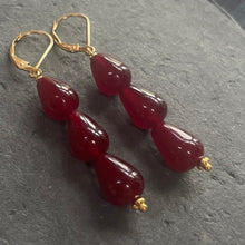 Load image into Gallery viewer, Garnet Red Jade Straight Dangle Trio Earrings