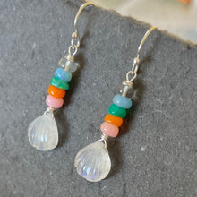 Load image into Gallery viewer, Rainbow Moonstone and Opal Carved Shell Earrings