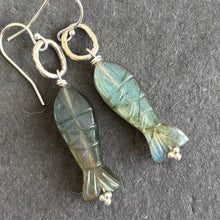 Load image into Gallery viewer, Reserved Carved Labradorite Fish earrings