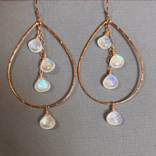Load image into Gallery viewer, Rainbow Moonstone Hoops, Rose Gold
