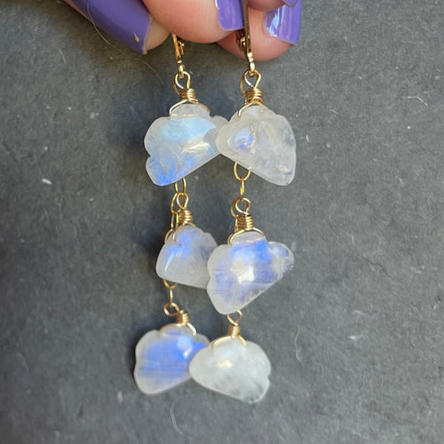 Head in the Clouds Rainbow Moonstone Earrings, OOAK
