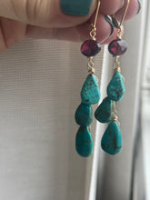 Load image into Gallery viewer, Natural Turquoise and Garnet Cascade Earrings, OOAK