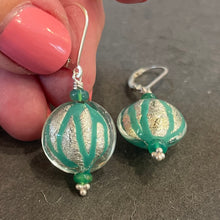 Load image into Gallery viewer, Geometic Silver Foil Murano Glass and Opal Dangle Earrings