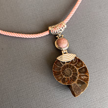 Load image into Gallery viewer, Ammonite Fossil and Pink Agate Earrings OOAK