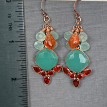 Load image into Gallery viewer, Ocean Blue Chalcedony and Sunstone Sparkler Earrings, OOAK