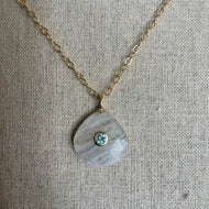 Blue Topaz Rainbow Moonstone Inlay  Cut Necklace