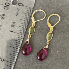 Load image into Gallery viewer, Natural Peridot and Magenta Quartz Dangle Earrings