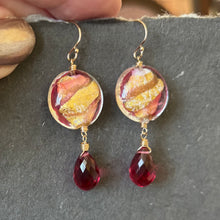 Load image into Gallery viewer, Watermelon and Gold Murano Glass and Quartz Dangle Earrings