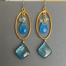 Load image into Gallery viewer, Moroccan Cut Labradorite Oval Hoop Earrings, OOAK