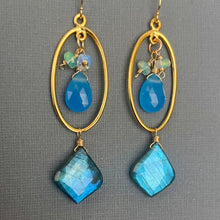 Load image into Gallery viewer, Moroccan Cut Labradorite Oval Hoop Earrings, OOAK