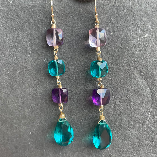Sparkling Jewel Tones Cushion Cut Earrings