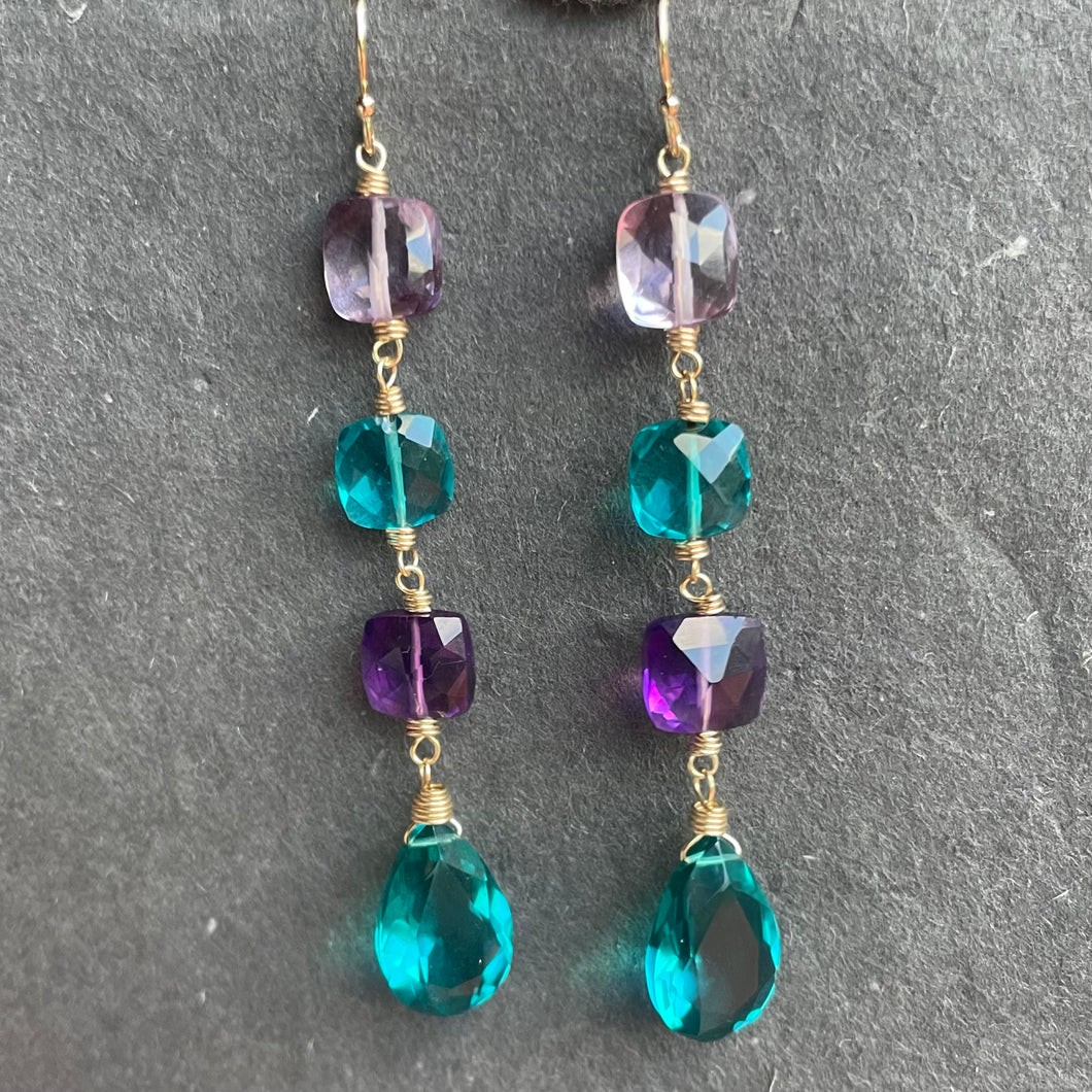 Sparkling Jewel Tones Cushion Cut Earrings