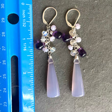 Load image into Gallery viewer, Lavender Chalcedony, Amethyst and Opal Earrings, OOAK