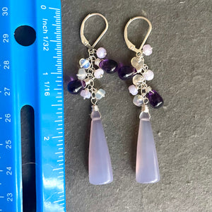 Lavender Chalcedony, Amethyst and Opal Earrings, OOAK