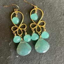 Load image into Gallery viewer, Aquaprase and Chalcedony Chandelier Earrings, OOAK