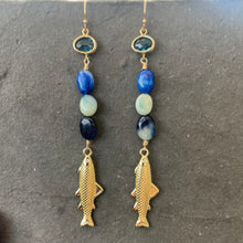Load image into Gallery viewer, Golden Fish Earrings, Rare Afghanite, OOAK no. 2