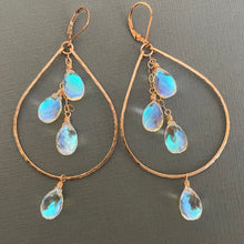 Load image into Gallery viewer, Fire Moonstone Double Decker Hoops, 14k rose gold filled