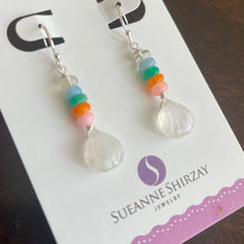 Load image into Gallery viewer, Rainbow Moonstone and Opal Carved Shell Earrings