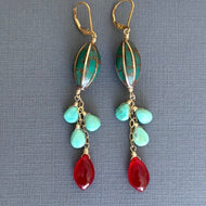 Natural Turquoise Artisan Dangles, Marquise Carnelian, OOAK