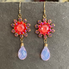 Load image into Gallery viewer, Lavender Opal, Coral Pink and Lavender Quartz Floral Teardrop Earrings