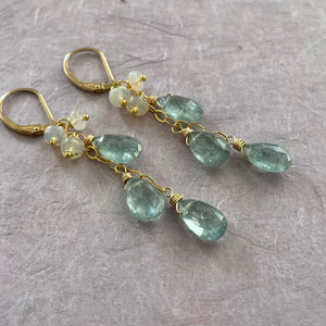Aquamarine blue Kyanite and Opal earrings
