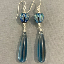 Load image into Gallery viewer, London Blue Quartz and Lampwork Glass Earrings, OOAK