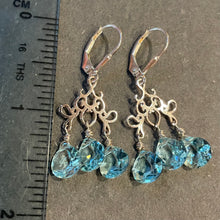 Load image into Gallery viewer, Aquamarine Sparkle Scroll Chandelier Earrings, OOAK