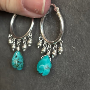 Natural Turquoise Sterling Silver Earrings, OOAK