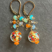 Load image into Gallery viewer, Klimt-ish Murano Glass and Opal Dangle Earrings